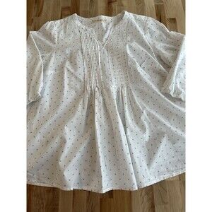 Wayward Fancies 3/4 Sleeve V-Neck Blouse Pintuck White Micro Print, 1X 18W